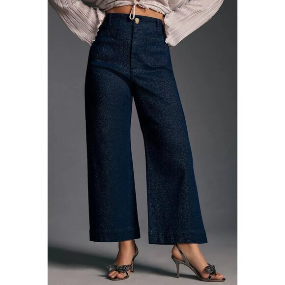 The Colette Sparkle Denim Cropped Wide-Leg Jeans by Maeve 16W